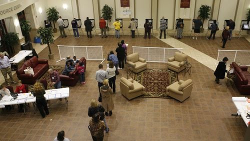 Voters cast ballots for an earlier election at Mount Pisgah United Methodist Church in Johns Creek. Many churches that previously served as polling places have said they will not open their doors to voters for Georgia’s primary on June 9 out of concern that they could help spread the coronavirus. (Calvin Cruce/AJC staff)