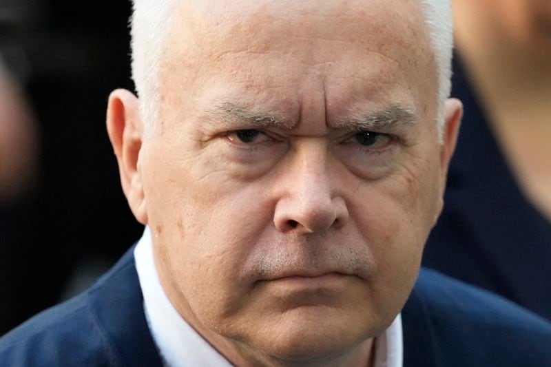 Huw Edwards an ex-BBC news presenter arrives at Westminster Magistrate's Court for sentencing after he pleaded guilty to three counts of making indecent images of children in London, Monday, Sept. 16, 2024. (AP Photo/Frank Augstein)