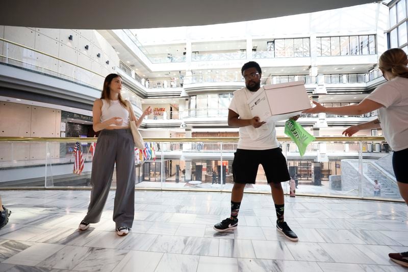 Opponents of Atlanta’s planned public safety training chants as they carry the boxes with their petition with 100,000 signatures to the Atlanta City of Atlanta on Monday, Sept. 10, 2023.  The intention is to put the issue of the training center on the ballot. 
Miguel Martinez /miguel.martinezjimenez@ajc.com