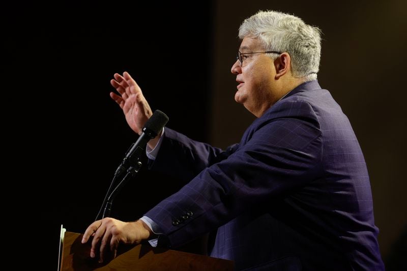 Outgoing Georgia Republican Chairman David Shafer speaks to attendees of the GOP Convention at the Columbus Georgia Convention & Trade Center shown on Friday, June 9, 2023. (Natrice Miller/The Atlanta Journal-Constitution)