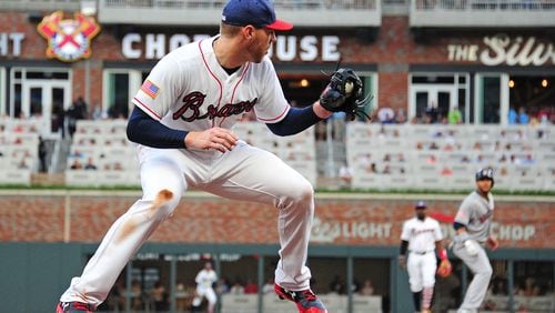 Freddie Freeman fields at ground ball at third base against the Astros in the second inning Tuesday in his first game at third base since rookie ball in 2007. He was back in the lineup at his familiar first-base position Thursday for a series opener at Washington. (Photo by Scott Cunningham/Getty Images)