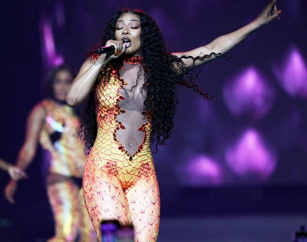 Megan Thee Stallion energized State Farm Arena on Sunday, June 2, 2024 on her Hot Girl Summer Tour, with GloRilla opening the show. Due to broken water lines in Downtown Atlanta, this first of two shows was originally scheduled for Friday night.
Robb Cohen for the Atlanta Journal-Constitution
