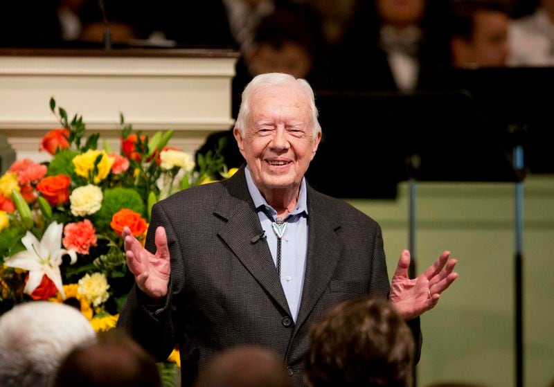 Mantan Presiden Jimmy Carter di Gereja Baptis Maranatha pada tahun 2015.