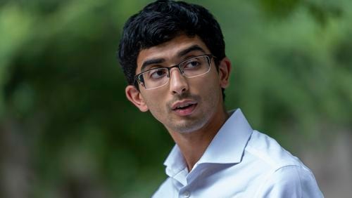 FILE - Democrat Ashwin Ramaswami, who is currently running for a Georgia state Senate seat in a suburban Atlanta district against Republican incumbent Shawn Still, speaks during an interview on Tuesday, July 23, 2024, in Cumming, Ga. (AP Photo/Stephanie Scarbrough, File)