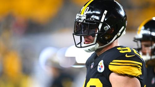 Pittsburgh Steelers linebacker T.J. Watt (90) warms up before a game against the New England Patriots at Acrisure Stadium on Dec. 7, 2023, in Pittsburgh. (Joe Sargent/Getty Images/TNS)