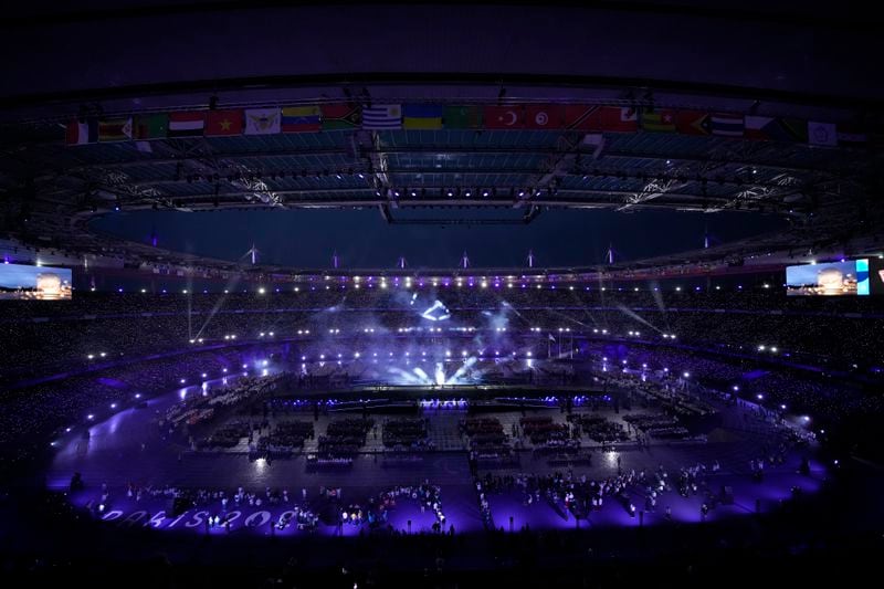 General view of the Stade du France stadium during the closing ceremony of the 2024 Paralympics, Sunday, Sept. 8, 2024, in Paris, France. (AP Photo/Christophe Ena)