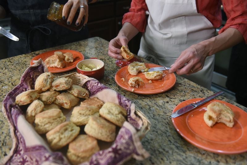 February 22, 2019 Atlanta - The finished product. The AJCâs Ligaya Figueras hosts food expert Chadwick Boyd and Top Chef Carla Hall at her home, where the two share tips with Ligaya on how to make the best biscuits. RYON HORNE / RHORNE@AJC.COM