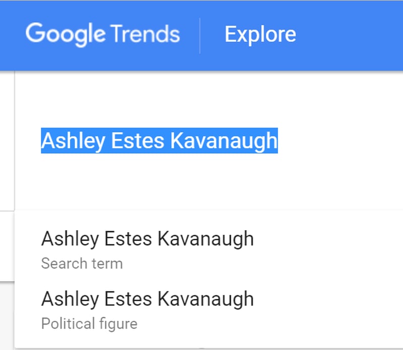 Google Trends search query for Ashley Kavanaugh