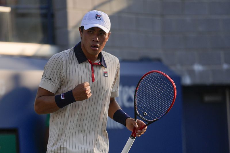 Holger Rune, of Denmark, reacts against Brandon Nakashima, of the United States, during a first round match of the U.S. Open tennis championships, Monday, Aug. 26, 2024, in New York. (AP Photo/Matt Rourke)