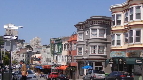 The corner of Grant and Green streets in San Francisco s North Beach is a busy one, with visitors and locals popping into restaurants and shops. credit: Helen Anders