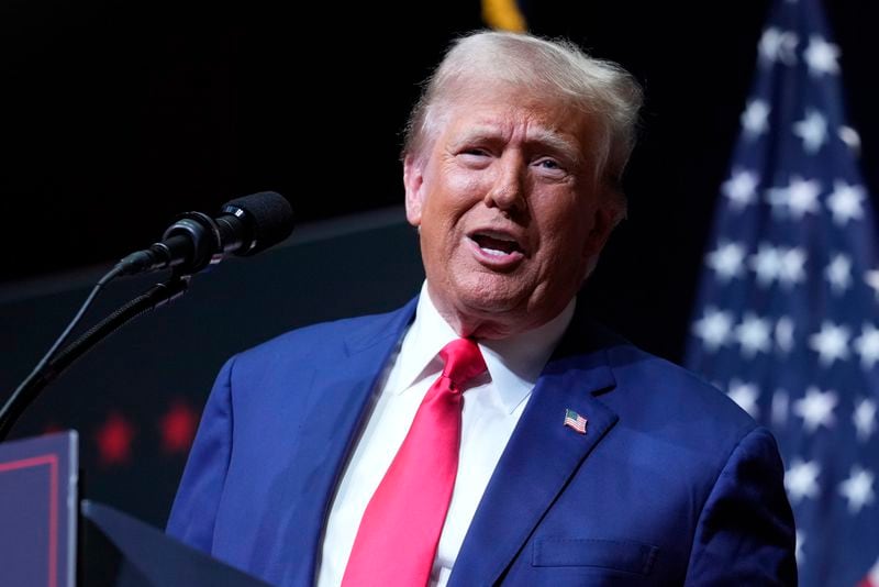 Republican presidential nominee former President Donald Trump speaks at a campaign rally in Asheville, N.C., Wednesday, Aug. 14, 2024. (AP Photo/Matt Rourke)