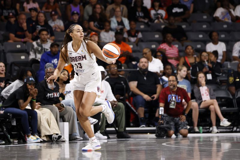 Atlanta Dream guard Haley Jones (13) stopped by the state Capitol on Feb. 7, 2024, to chat with legislators about increasing girls' participation in sports. (Miguel Martinez / miguel.martinezjimenez@ajc.com)