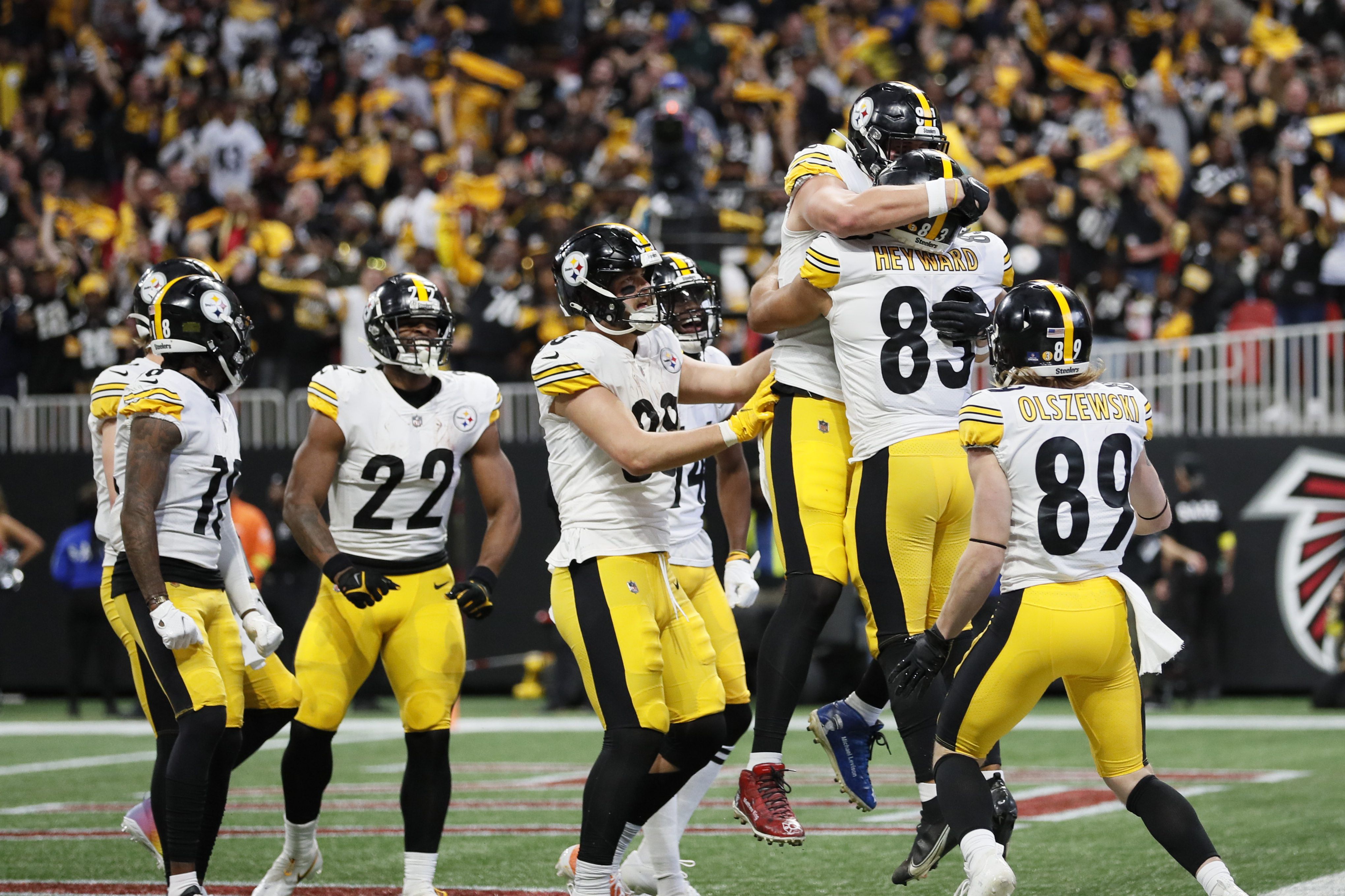 Pittsburgh Steelers wide receiver Gunner Olszewski (89) lines up during the  first half of an NFL football game against the Atlanta Falcons, Sunday,  Dec. 4, 2022, in Atlanta. The Pittsburgh Steelers won