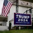 A sign supporting Republican presidential nominee former President Donald Trump is posted in Jim Hulings, chairman of the Butler County Republican Committee yard in Zelienople, Thursday, Sept. 26, 2024. (AP Photo/Matt Rourke)