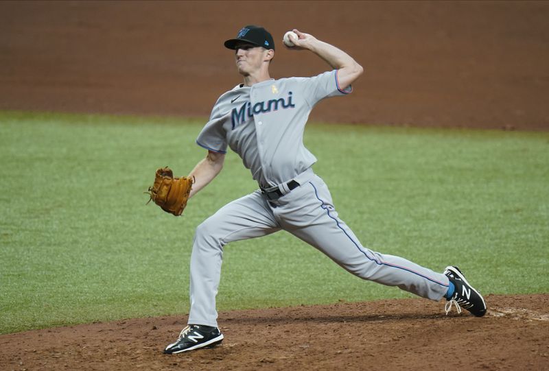 FILE - Miami Marlins relief pitcher Brandon Leibrandt throws during the eighth inning of a baseball game against the Tampa Bay Rays, Saturday, Sept. 5, 2020, in St. Petersburg, Fla. (AP Photo/Chris O'Meara, File)