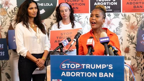 Former Atlanta Mayor Keisha Lance Bottoms speaks at a press conference marking two years since Roe v. Wade was overturned at The Lola in Atlanta on Monday, June 24, 2024. (Seeger Gray / AJC)