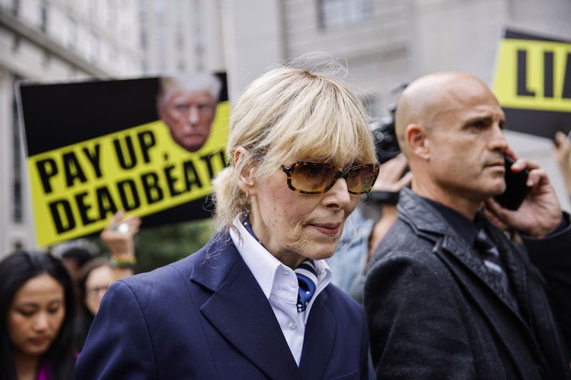 E. Jean Carroll exits the New York Federal Court after former President Donald Trump appeared in court, Friday, Sept. 6, 2024, in New York. (AP Photo/Eduardo Munoz Alvarez)