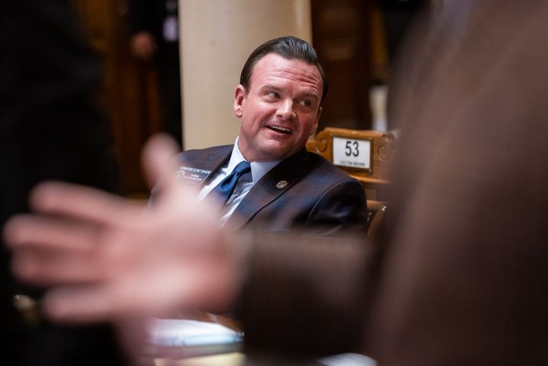 State Sen. Clint Dixon, R-Gwinnett, is seen during discussion over Senate Bill 386, a sports betting bill, in the Senate at the Capitol in Atlanta on Thursday, February 1, 2024. (Arvin Temkar / arvin.temkar@ajc.com)