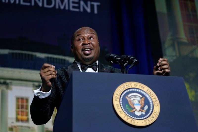 Comedian Roy Wood Jr., a correspondent for "The Daily Show," speaks during the White House Correspondents' Association dinner at the Washington Hilton in Washington, Saturday, April 29, 2023. (AP Photo/Carolyn Kaster)