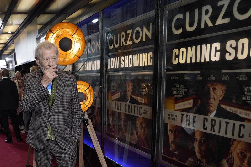 Ian McKellen, poses for photographers upon arrival at the European Premiere of the The Critic, in London, Monday, Sept. 2, 2024, (AP Photo/Alberto Pezzali)