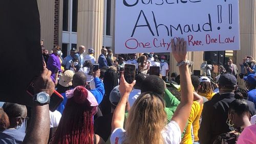 Supporters gathered for a rally in Ahmaud Arbery's honor in Brunswick on Friday, May 8, 2020. (Photo: Bert Roughton Jr. / For the AJC)