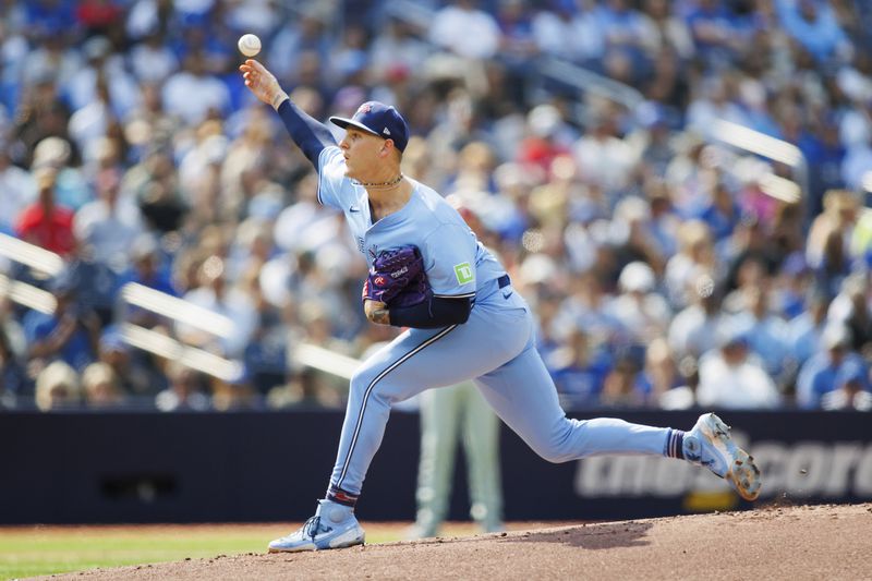 Toronto Blue Jays pitcher Bowden Francis in the first inning of a baseball game against the Philadelphia Phillies in Toronto, Wednesday, Sept. 4, 2024. (Cole Burston/The Canadian Press via AP)