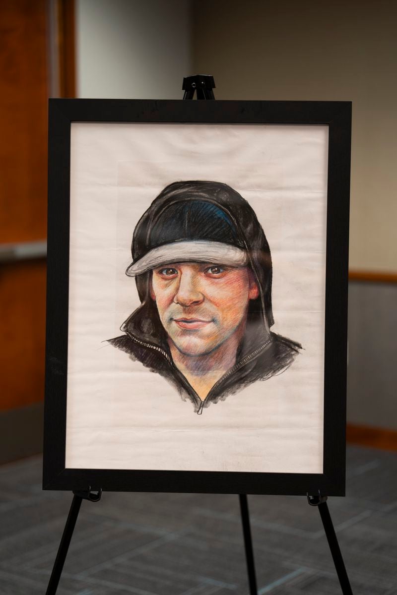 This artist sketch depicts the suspect based on surveillance footage from 2009 and had not previously been released to the public.