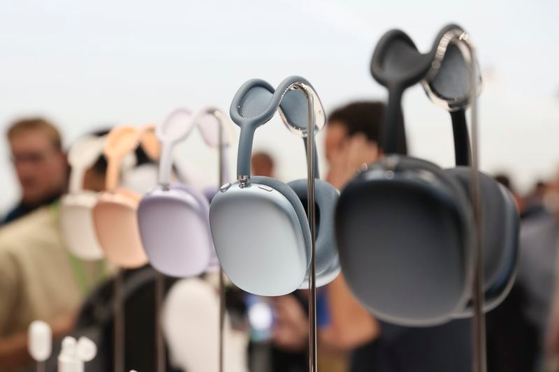 The AirPods Max are displayed at Apple headquarters Monday, Sept. 9, 2024, in Cupertino, Calif. (AP Photo/Juliana Yamada)