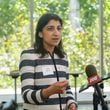 The Federal Trade Commission's chair, Lina Khan speaks to the media following a listening session about abuses in the home rental market in Atlanta on Thursday, June 7, 2024. (Natrice Miller/AJC)