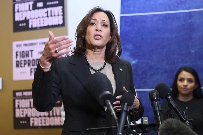 FILE - Vice President Kamala Harris speaks at Planned Parenthood, March. 14, 2024, in St. Paul, Minn. Planned Parenthood will spend $40 million ahead of November's elections to bolster President Joe Biden and leading congressional Democrats. It will initially target eight states: Arizona, Georgia, Pennsylvania, Wisconsin, North Carolina, Montana, New Hampshire and New York. (AP Photo/Adam Bettcher, File)