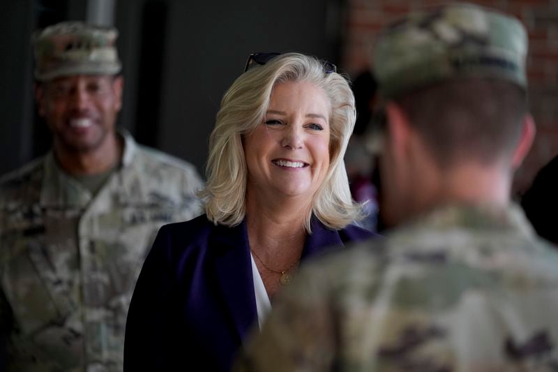 Army Secretary Christine Wormuth talks with soldiers at Fort Jackson, a U.S. Army Training Center, Wednesday, Sept. 25, 2024, in Columbia, S.C. (AP Photo/Chris Carlson)