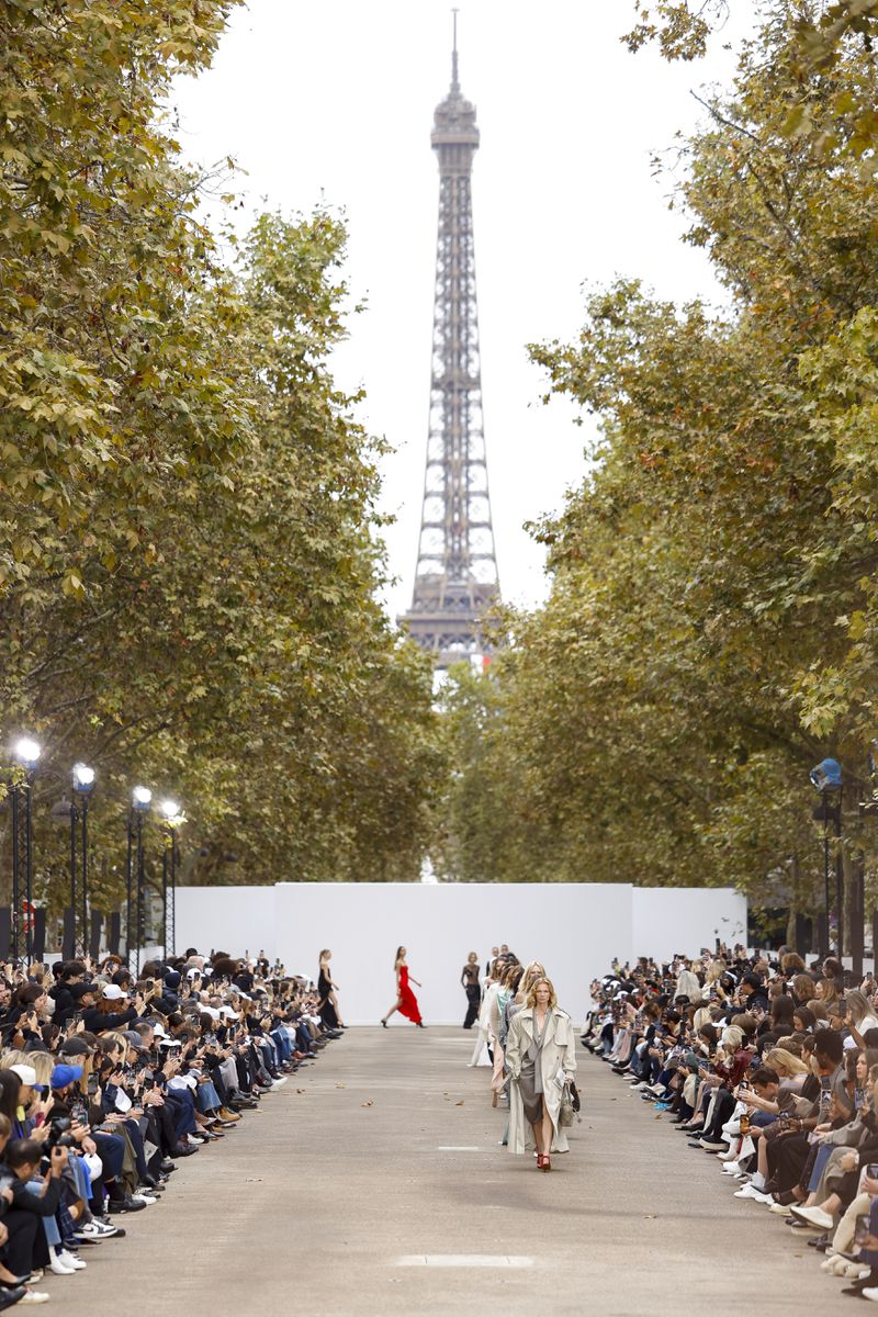 Models wear creations as part of the Stella McCartney Spring/Summer 2025 collection presented Monday, Sept. 30, 2024 in Paris. (Photo by Vianney Le Caer/Invision/AP)