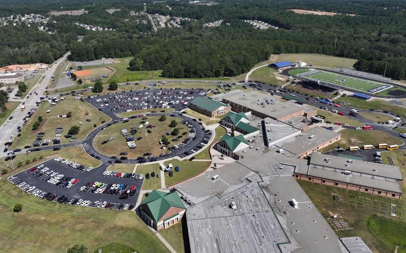 Aerial photo shows Apalachee High School, where four people were killed and nine others were taken to various hospitals after a shooting, Wednesday, Sept. 4, 2024, in Winder. (Hyosub Shin/AJC)