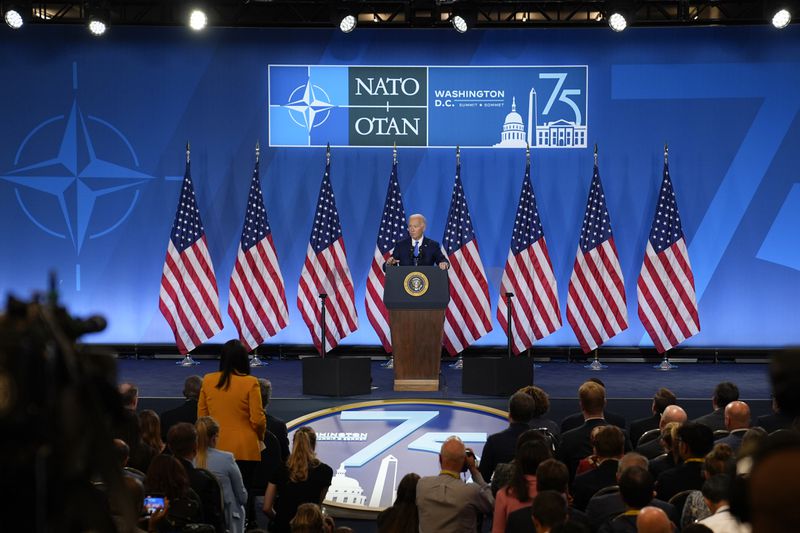 President Joe Biden speaks at a news conference following the NATO Summit in Washington, Thursday, July 11, 2024. (AP Photo/Matt Rourke)