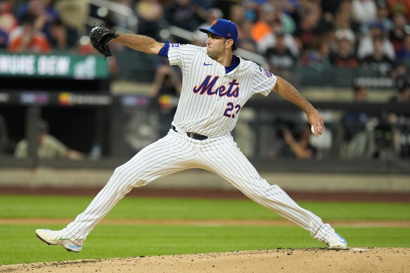 New York Mets pitcher David Peterson throws during the second inning of a baseball game against the Baltimore Orioles at Citi Field, Monday, Aug. 19, 2024, in New York. (AP Photo/Seth Wenig)