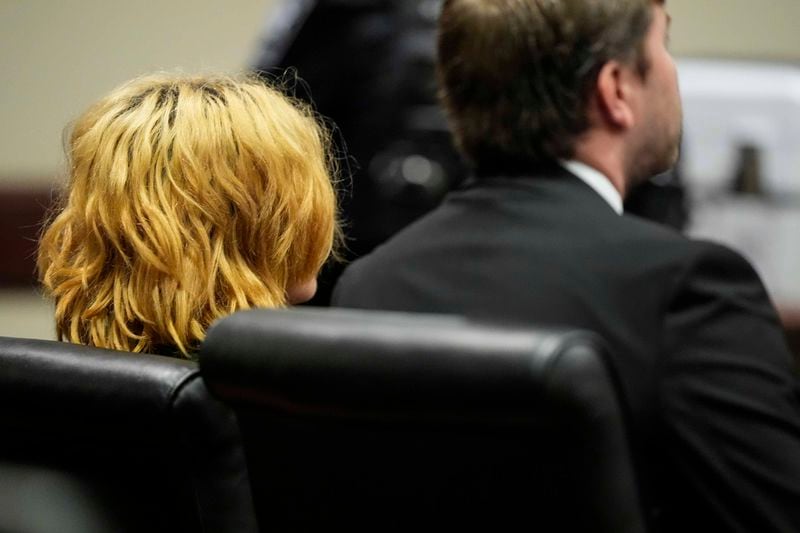 Colt Gray sits in the Barrow County courthouse during his first appearance for the Wednesday shooting at Apalachee High School, Friday, Sept. 6, 2024, in Winder, Ga. (AP Photo/Brynn Anderson, Pool)