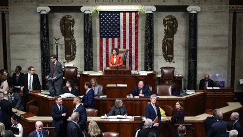 WASHINGTON, DC - OCTOBER 31: Speaker of the House, U.S. Rep. Nancy Pelosi (D-CA) presides over the U.S. House of Representatives as it votes on a resolution formalizing the impeachment inquiry centered on U.S. President Donald Trump in the House Chamber October 31, 2019 in Washington, DC. The resolution creates the legal framework for public hearings, procedures for the White House to respond to evidence and the process for consideration of future articles of impeachment by the full House of Representatives.  (Photo by Win McNamee/Getty Images)