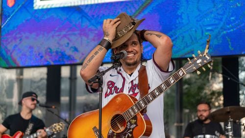 Louisiana singer Bryan Martin performed at The Battery before the Atlanta Braves hosted the San Francisco Giants on July 4. His appearance was part of the CMT Hot Prospects series presented by the ball club. (Lyndon Terrell/Atlanta Braves)