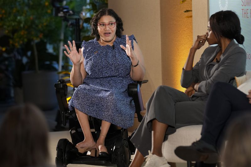 Daphne Frias speaks during an event at United Nations headquarters, Thursday, Sept. 26, 2024. (AP Photo/Seth Wenig)