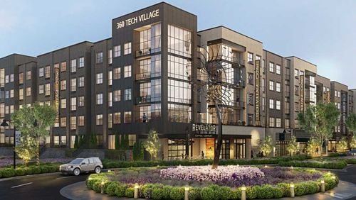 This is a rendering of the 360 Tech Village project proposed in Alpharetta included in the developer application to the city.