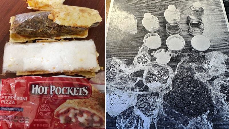 Among the instances of corrections officers smuggling items into Georgia prisons, two officers were caught bringing Hot Pockets stuffed with meth and tobacco in Calhoun County. In another case, an officer at Hancock State Prison was caught at the entrance with three Aquafina water bottles with the seals broken and the liquid discolored. The bottles were found to contain compartments filled with meth, pot, ecstasy and hydrocodone.