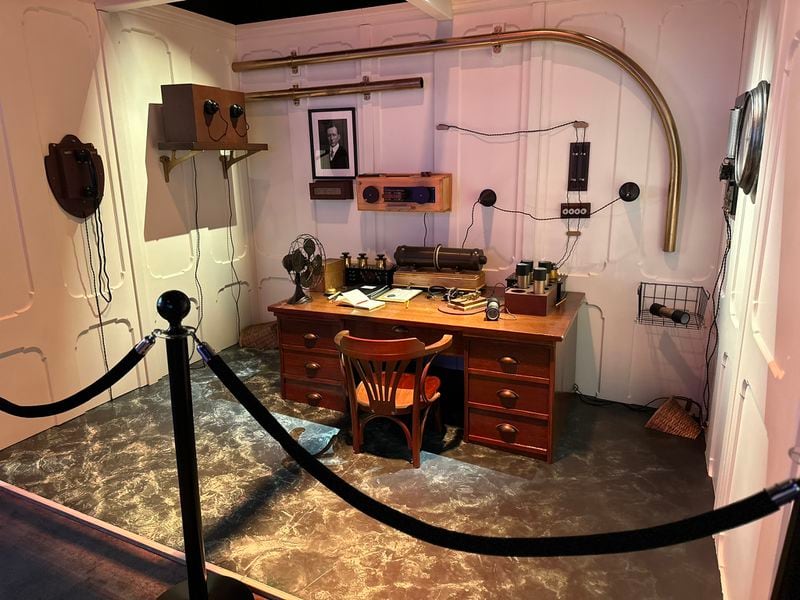 A replica of the room at "Titanic: An Immersive Voyage" in Atlanta where two men sent out frantic telegraph messages to nearby ships to no avail as the Titanic was going down. RODNEY HO/rhO@ajc.com