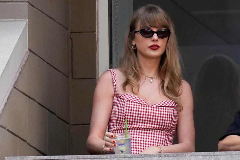 Taylor Swift watches play between Jannik Sinner, of Italy, and Taylor Fritz, of the United States, during the men's singles final of the U.S. Open tennis championships, Sunday, Sept. 8, 2024, in New York. (AP Photo/Kirsty Wigglesworth)