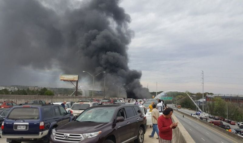 The I-85 bridge near Piedmont Road, on fire.