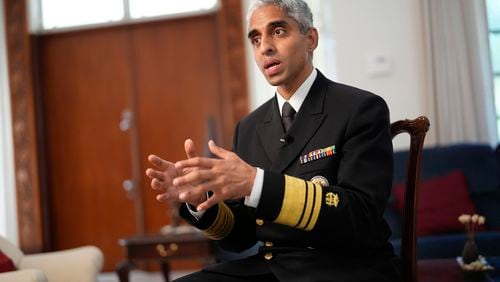 Surgeon General Dr. Vivek Murthy sits for an interview with the Associated Press, inside his parents' home, Tuesday, July 16, 2024, near Miami, Fla. (AP Photo/Rebecca Blackwell)