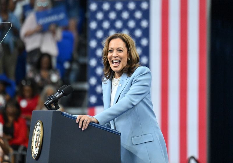 Vice President Kamala Harris during her July 30 rally at Georgia State University.