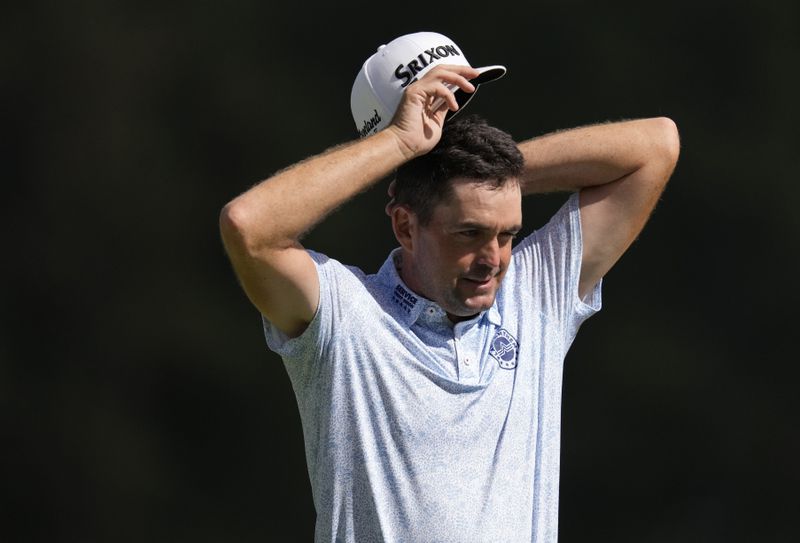 Keegan Bradley waits to tee off on the 17th hole during the second round of the BMW Championship golf event at Castle Pines Golf Club, Friday, Aug. 23, 2024, in Castle Rock, Colo. (AP Photo/Matt York)