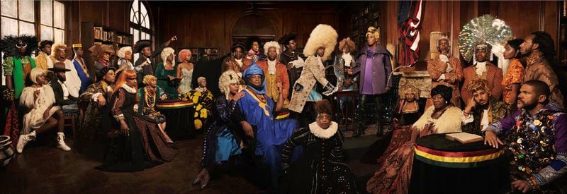Renee Cox, "The Signing," 2017, digital chromogenic print, 36.5 × 99.25 × 3 in, Los Angeles County Museum of Art, gift of Amar Singh, copyright Renee Cox, digital image courtesy of the artist/Photo caption: Renee Cox "The Signing," (2017).
Photo credit: Spelman College Museum of Fine Art/copyright Renee Cox