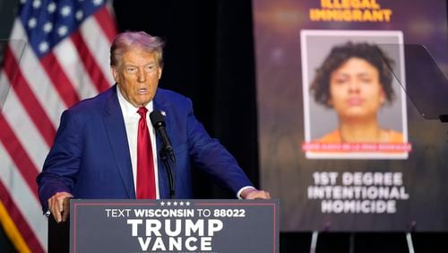 Republican presidential nominee former President Donald Trump dances at a campaign rally at Bayfront Convention Center in Erie, Pa., Sunday, Sept. 29, 2024. (AP Photo/Rebecca Droke)