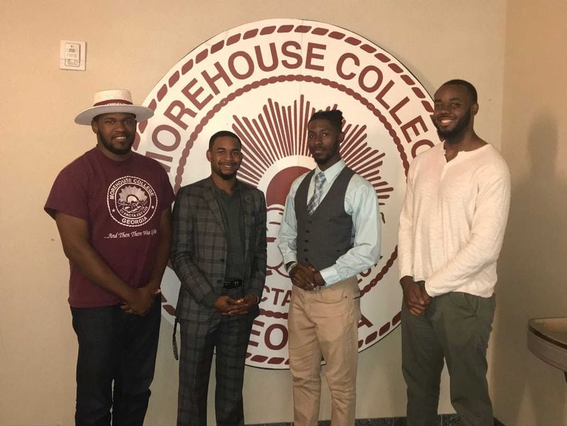Ryan Washington (far right) calls Morehouse College students his "brothers." He posed for a picture on campus with fellow 2019 graduates (from left to right) Ashton Sullivan, John Chapman III and Qualon Bobbitt. ERIC STIRGUS / ESTIRGUS@AJC.COM.